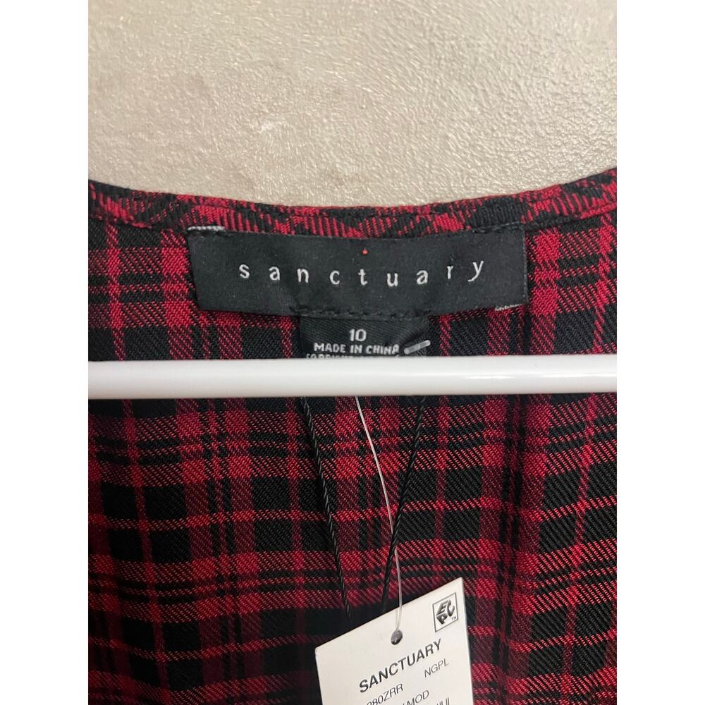 NWT Sanctuary Anthropologie Red Black Plaid Wrap Long Sleeve Dress Sz 10 - Picture 6 of 16